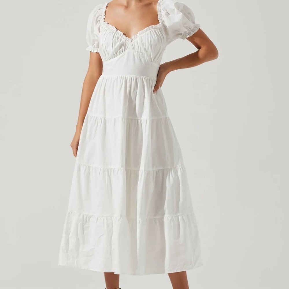ASTR SHORT SLEEVE CINCHED BUST MIDI DRESS